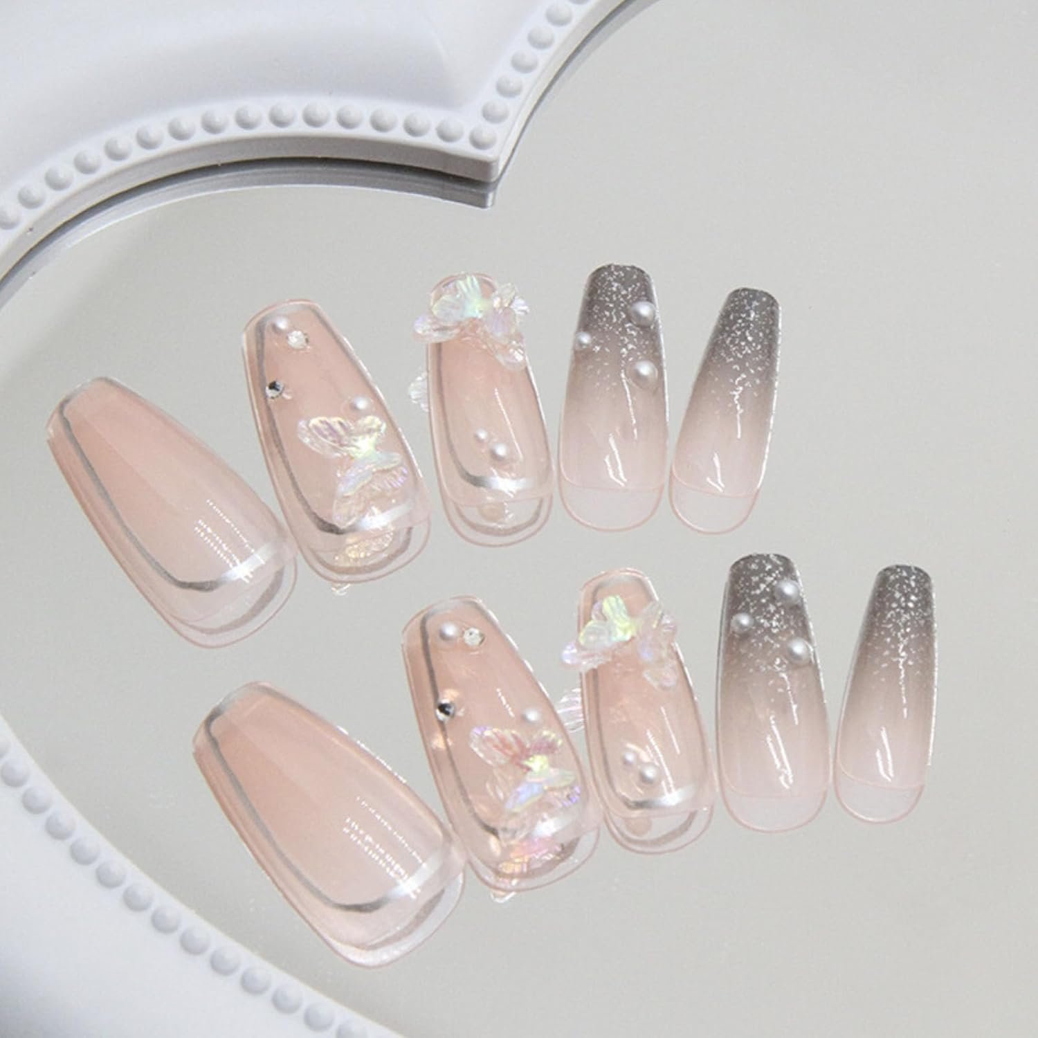 Coffin Fake Nails Design,Nail glue included,Long Super Bling Press on Nails,Reusable Bling French Daily False Nail Kits for Women - Image 2