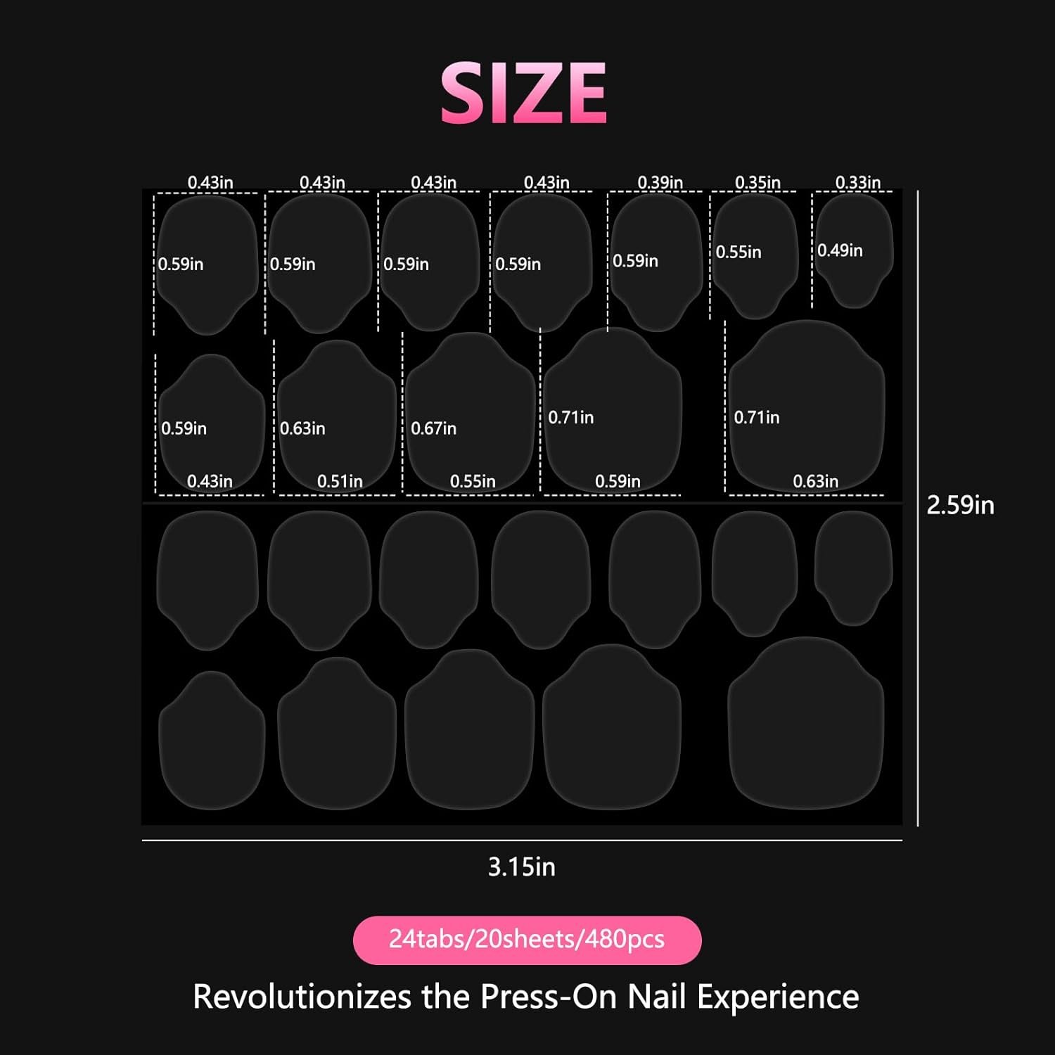 Nail Adhesive Tabs, 480pcs (20 Sheets) Nail Stickers for Press ons, Waterproof & Super Sticky 12 Sizes of Nail Glue Stickers, Double Sided Jelly Press on Nail Stickers for Manicure - Image 2