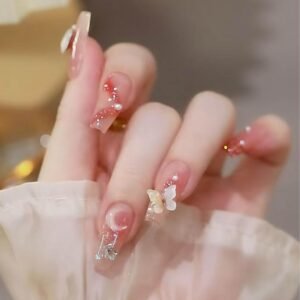 Bling Moon Press on Nails Medium Blush Fake Nails Tips Full Cover False Coffin Nails for Women and Girls 24PCS