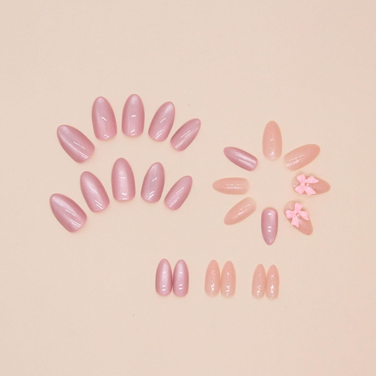 Pink Press on Nails Medium Bow Fake Nails Tips Full Cover Almond False Cute Nails for Women and Girls 24PCS - Image 2