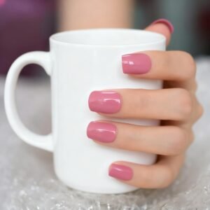 Reuseable Shiny Press on Fake Nails Dark Pink Square Short Gel Cover False Fingernails Manicure Art Tips 24pc for Women and Girl