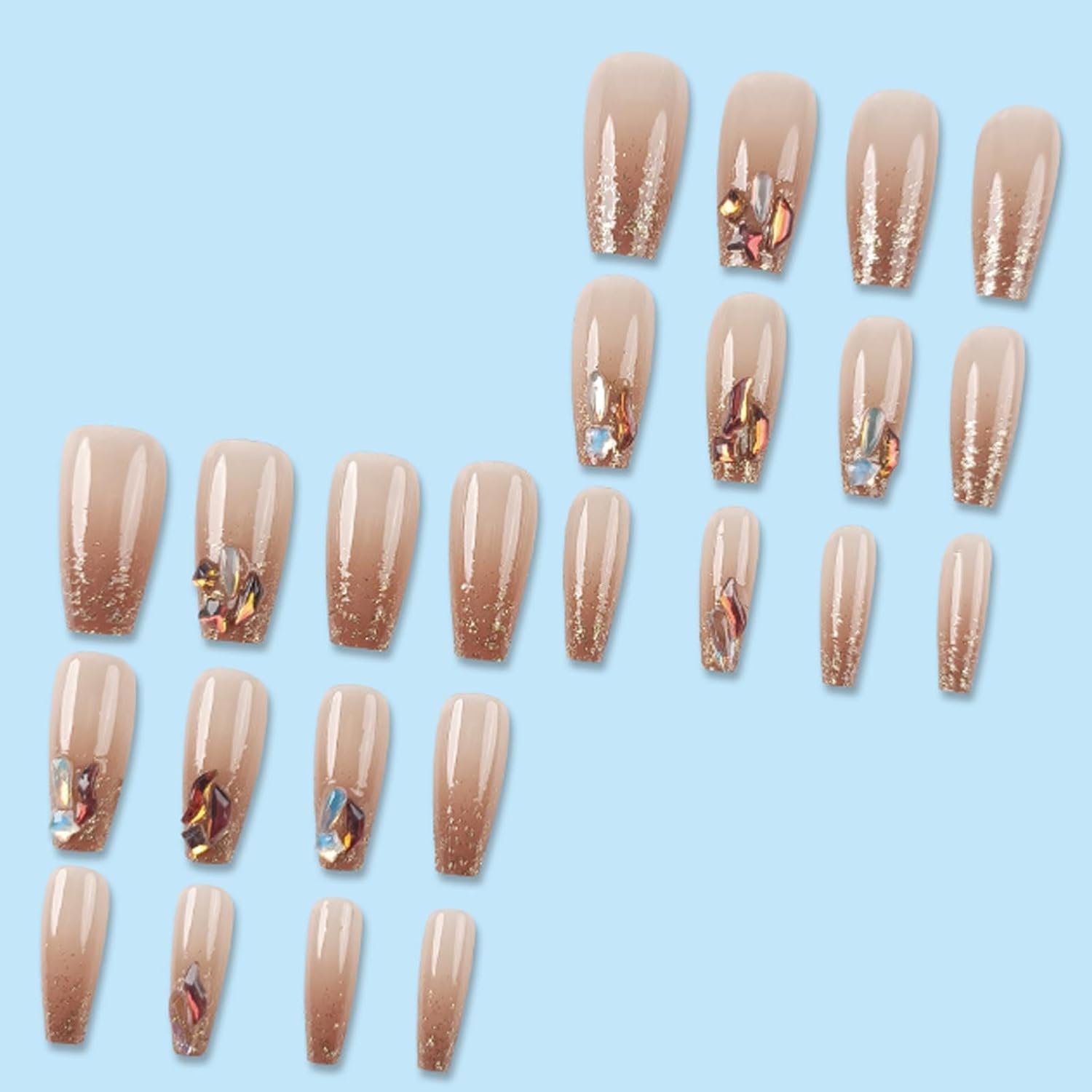 Coffin Press on Nails Nude Medium Fake French Nails Tips Full Cover Rhinestones False Nails for Women 24PCS - Image 2
