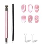 4-Piece Cat Eye Magnet Set – Black Bead-Attracting Nail Magnet Pen & Heart-Shaped Magnet for Nails, Nail Magnets for Nail Art, Cat Eye Magnet for Nail Art, Perfect for Home , Nail Art Design