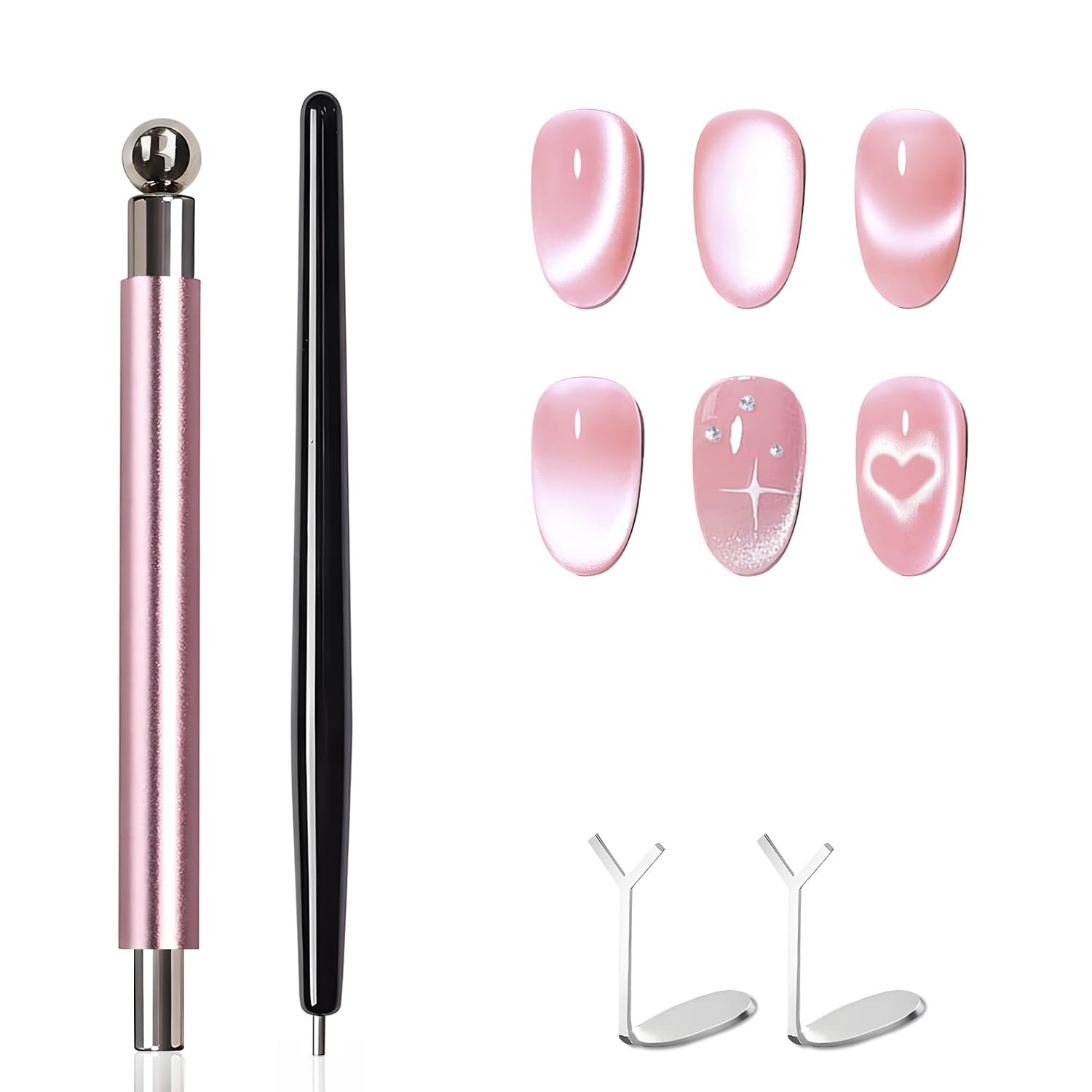 4-Piece Cat Eye Magnet Set – Black Bead-Attracting Nail Magnet Pen & Heart-Shaped Magnet for Nails, Nail Magnets for Nail Art, Cat Eye Magnet for Nail Art, Perfect for Home , Nail Art Design