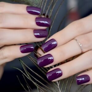Dark Violet False Fake Nail Tips Deep Purple   Nails Art Decoration Round Square Manicure Salon Tools