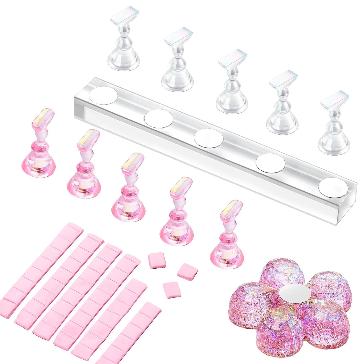 Nail Stand for Press On Nails Display Practice Art Painting Magnetic Fake Nail Holder for Painting Nails Stand for False Nail Designs with Reusable Putty for Home Beginner Salon Supplies