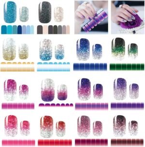 14 Sheets Nail Stickers Glitter Gradient Color Shine Full Wraps Polish Stickers Decal Strips Self-Ashesive Nail Art Sets for Women Girls