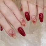 Medium Press on Nails Red Fake Nails Tips Full Cover Almond False Nails for Women 24PCS